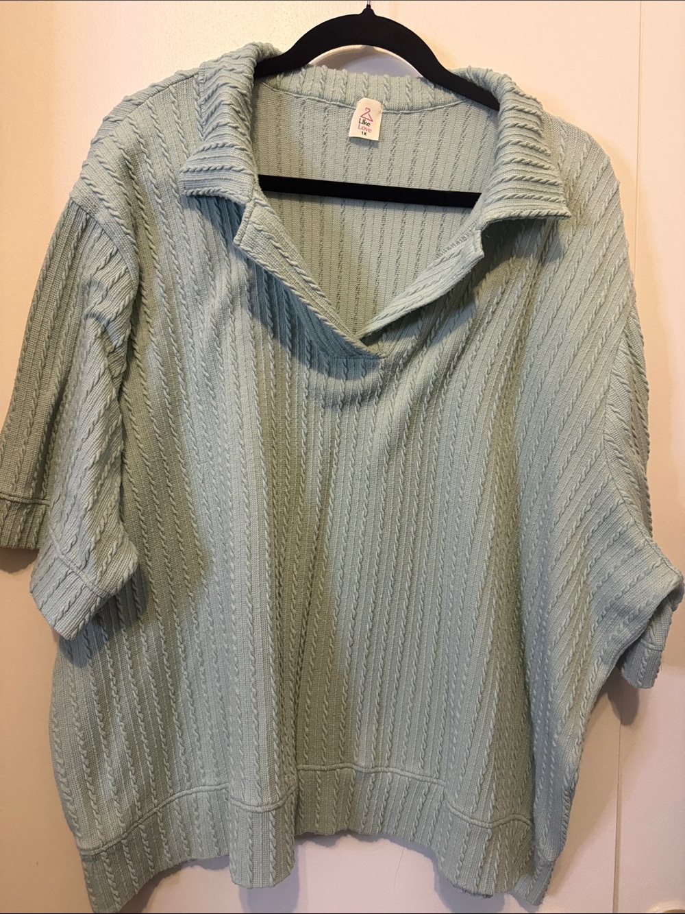 Collared Textured Knit Pullover - Mint Green